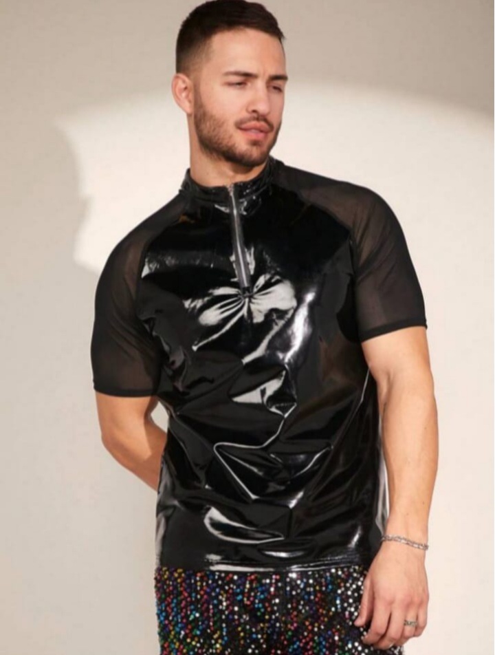 Men's Mesh Raglan Short Sleeve Knitted Casual T - Shirt